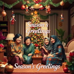 A joyful Christmas scene inspired by Javanese culture, showcasing a family gathered together to celebrate the holiday season