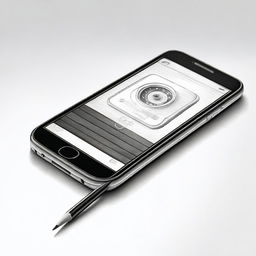 A second, distinct black and white pencil drawing, this time showcasing a different model of phone