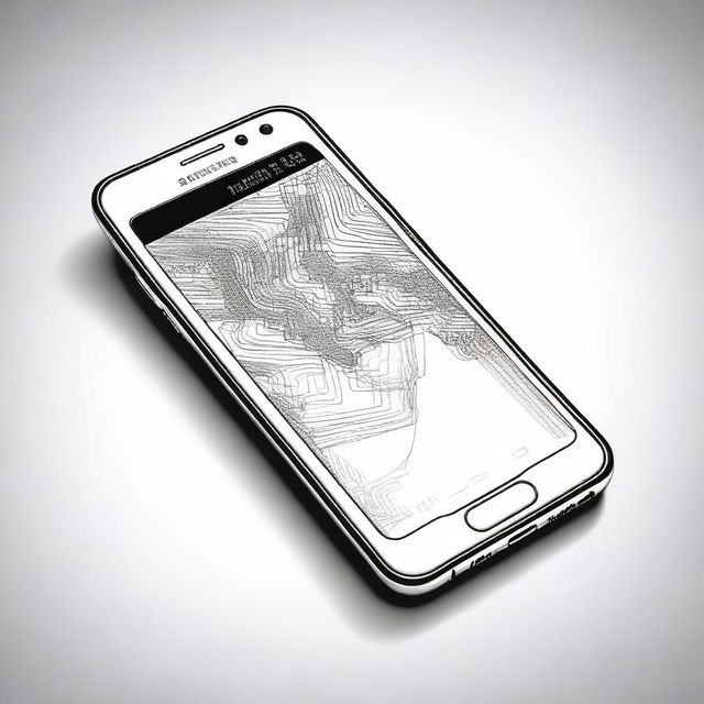 A black and white pencil drawing of a Samsung phone