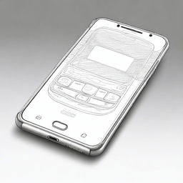 A black and white pencil drawing of a Samsung phone