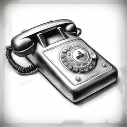 A black and white pencil sketch that beautifully captures the essence of a retro 90s phone