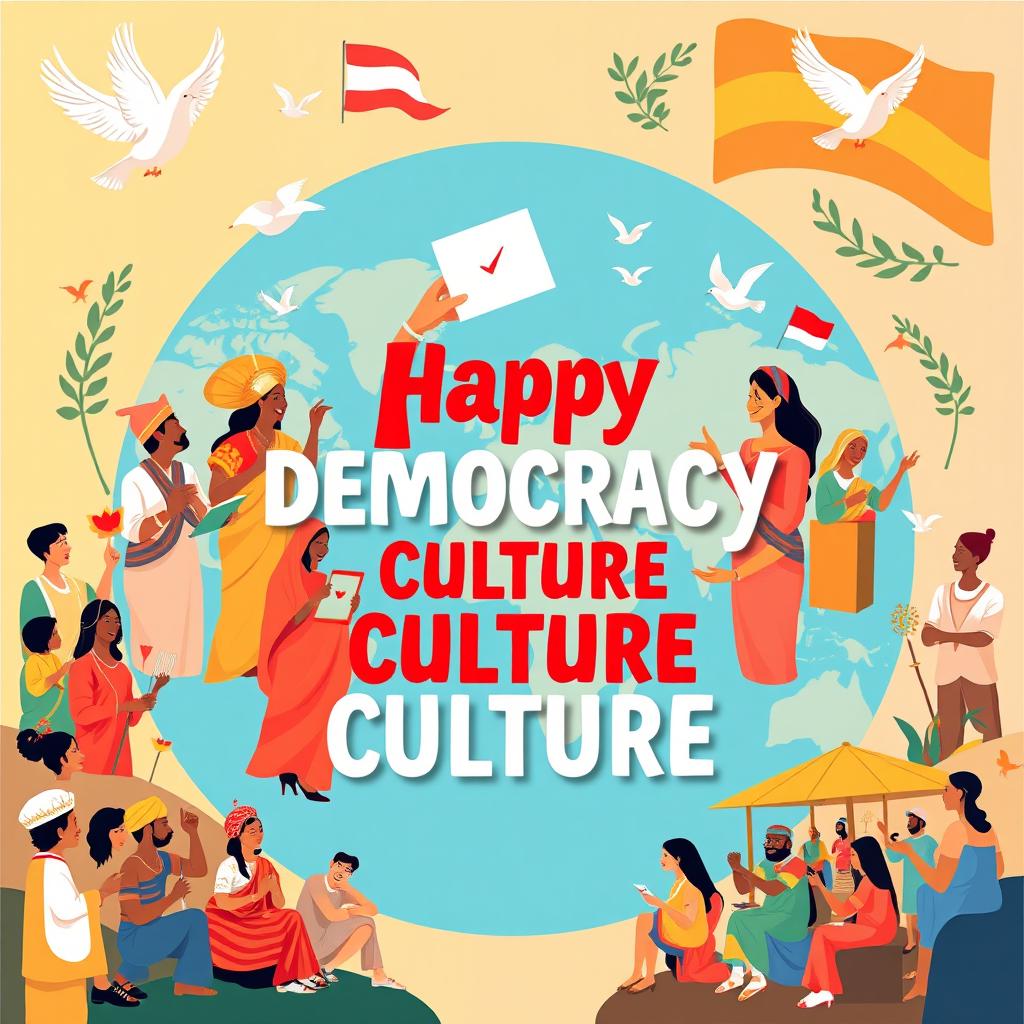 A vibrant and engaging poster celebrating the theme of democracy culture