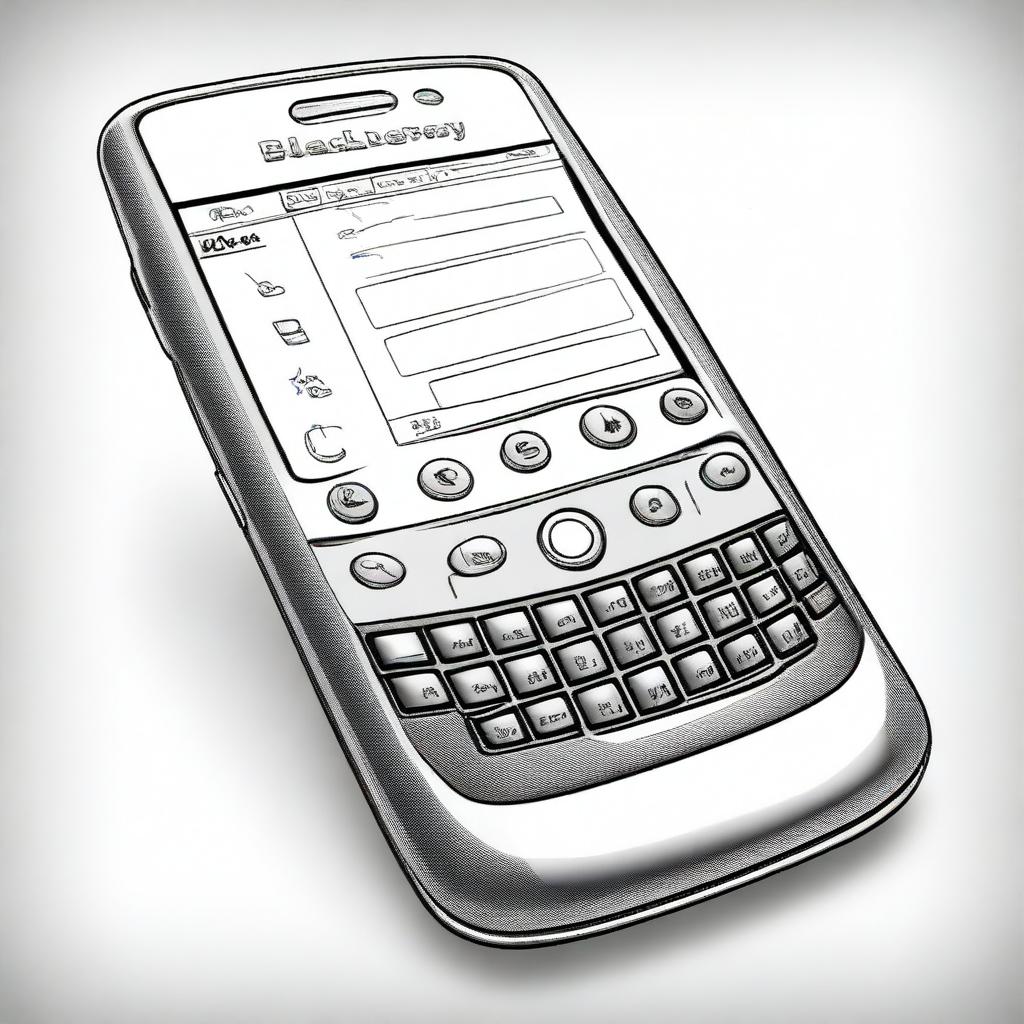 A black and white pencil sketch of a Blackberry phone, showcasing a high level of detail and realism