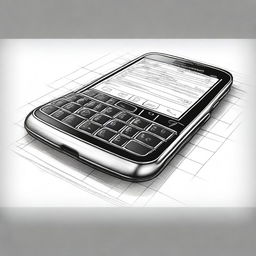 A black and white pencil sketch of a Blackberry phone, showcasing a high level of detail and realism