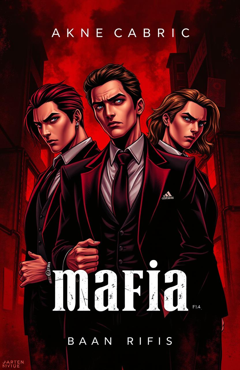 A captivating book cover featuring three individuals in a mafia-themed setting