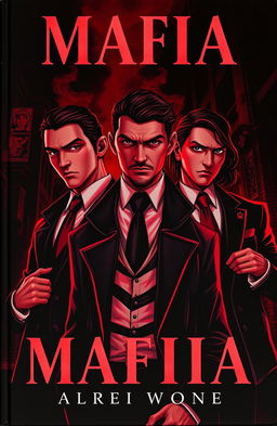 A captivating book cover featuring three individuals in a mafia-themed setting