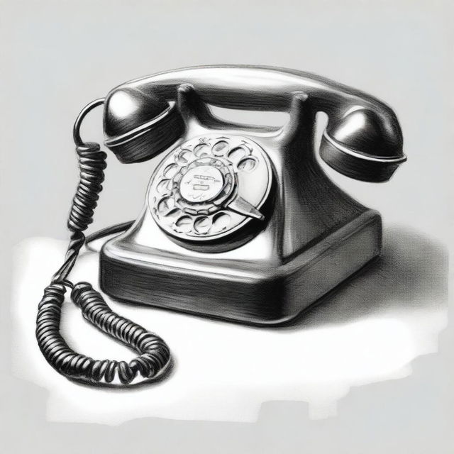 A black and white pencil sketch of a vintage wall-mounted telephone