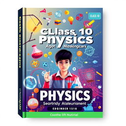 A dynamic and visually appealing book cover design for a Class 10 Science study material book, specifically for Physics