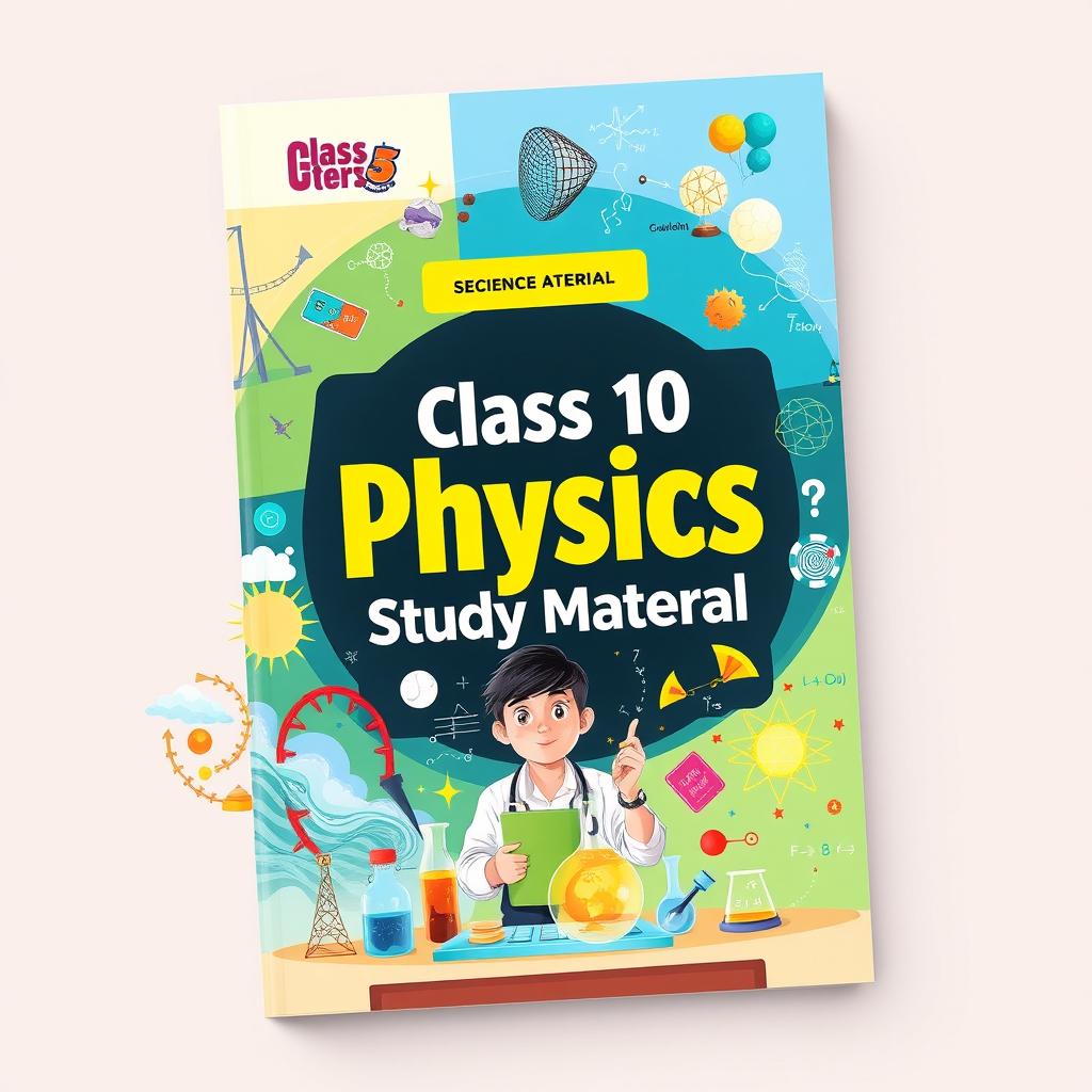 A dynamic and visually appealing book cover design for a Class 10 Science study material book, specifically for Physics