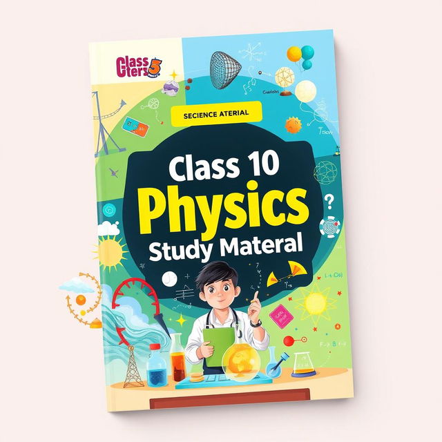 A dynamic and visually appealing book cover design for a Class 10 Science study material book, specifically for Physics