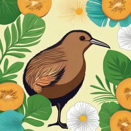 A digital art image showcasing a Kiwi, the national bird of New Zealand, in a vibrant and lively style