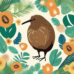 A digital art image showcasing a Kiwi, the national bird of New Zealand, in a vibrant and lively style