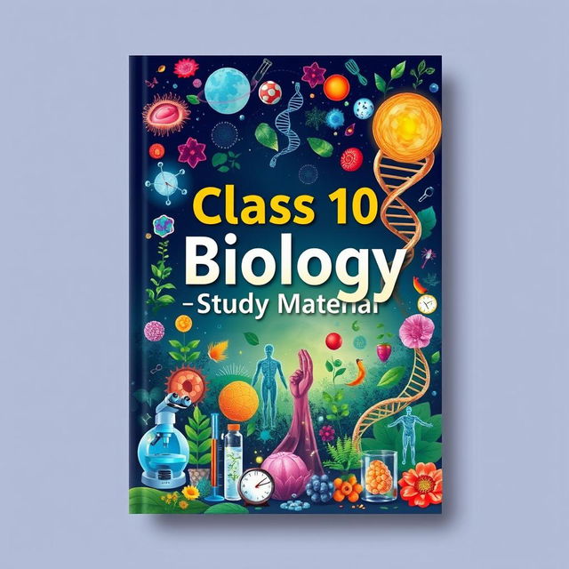 A captivating book cover design for a Class 10 Science study material book focused on Biology