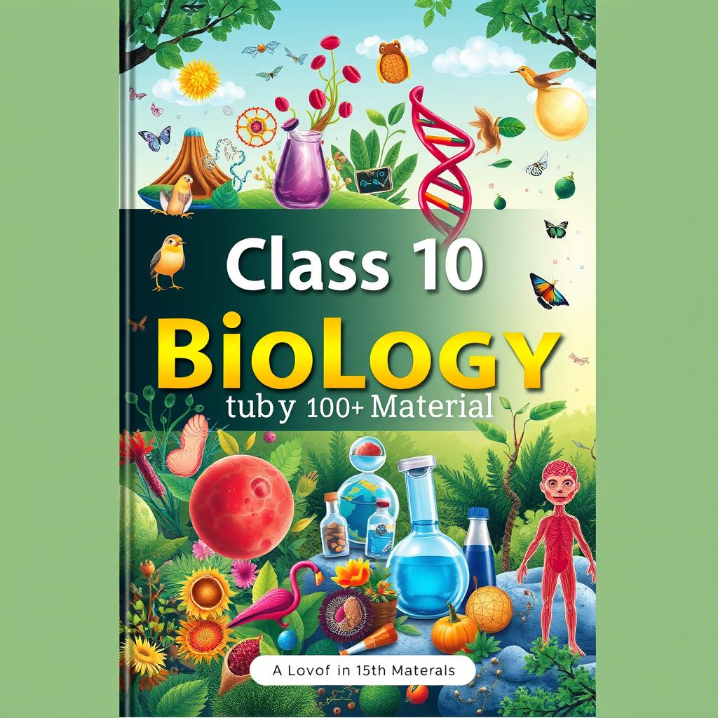 A captivating book cover design for a Class 10 Science study material book focused on Biology