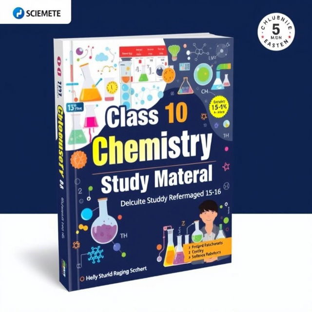 An eye-catching book cover design for a Class 10 Science study material book dedicated to Chemistry
