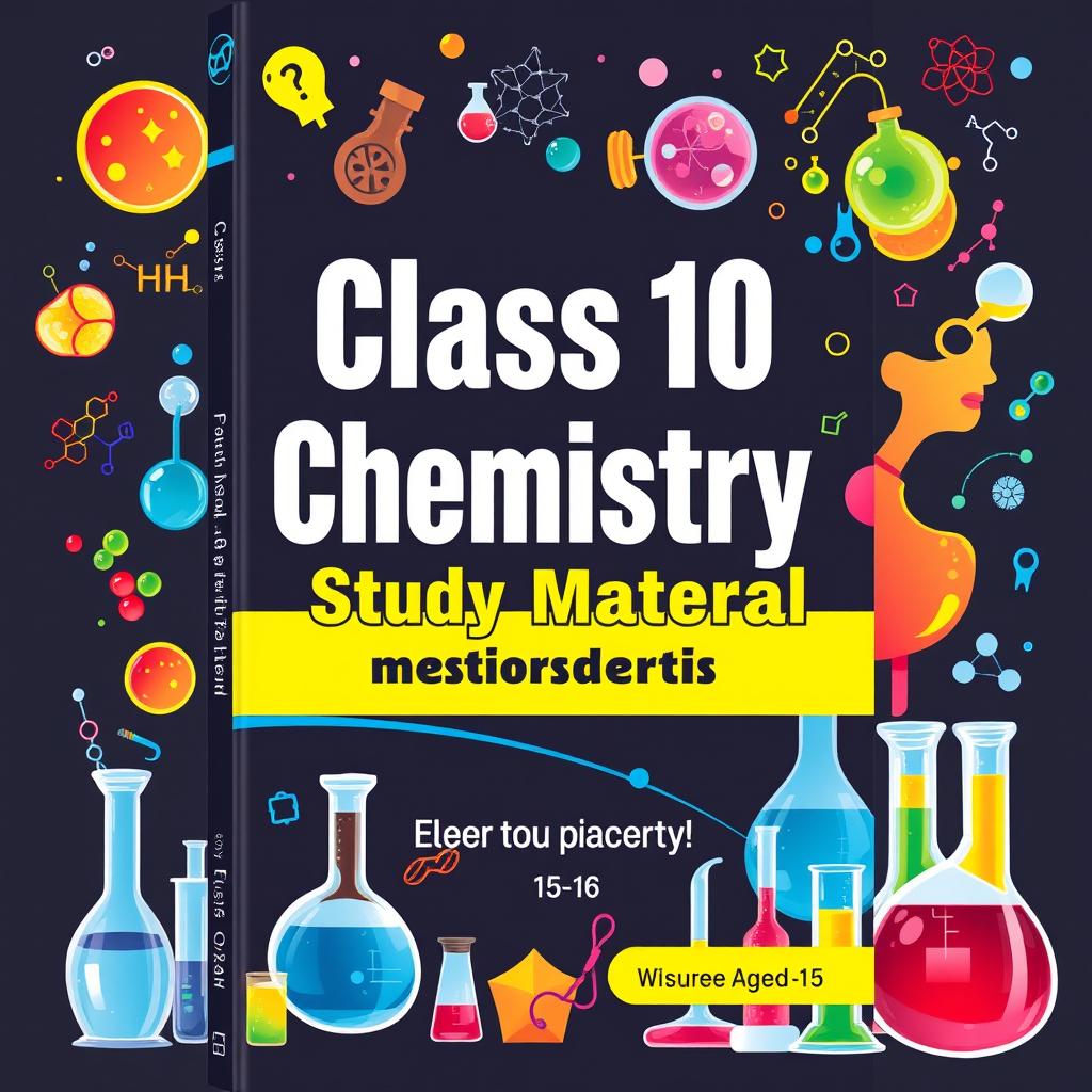 An eye-catching book cover design for a Class 10 Science study material book dedicated to Chemistry