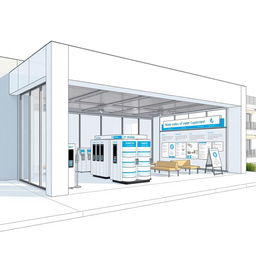 An architectural draft of a modern water refilling station designed for large gallon bottles