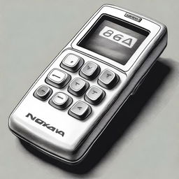 An intricately detailed, black and white pencil drawing of a vintage Nokia phone