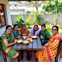 A warm, inviting scene of a Bangladeshi family of five enjoying an afternoon snack together
