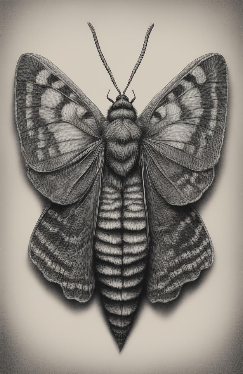 A Wes Anderson-inspired charcoal drawing of a moth