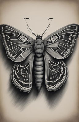 A Wes Anderson-inspired charcoal drawing of a moth