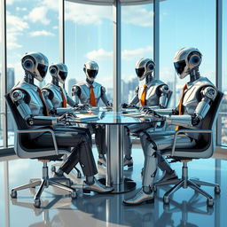 An abstract representation of machines functioning as executives in a corporate environment