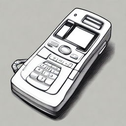 A high-quality black and white pencil drawing showcasing a flip phone from the 2000s