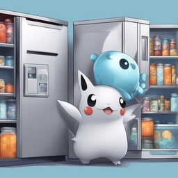 A digital art illustration of a new Pokemon inspired by a refrigerator