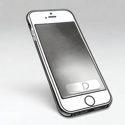 A black and white pencil sketch portraying a highly detailed and realistic iPhone