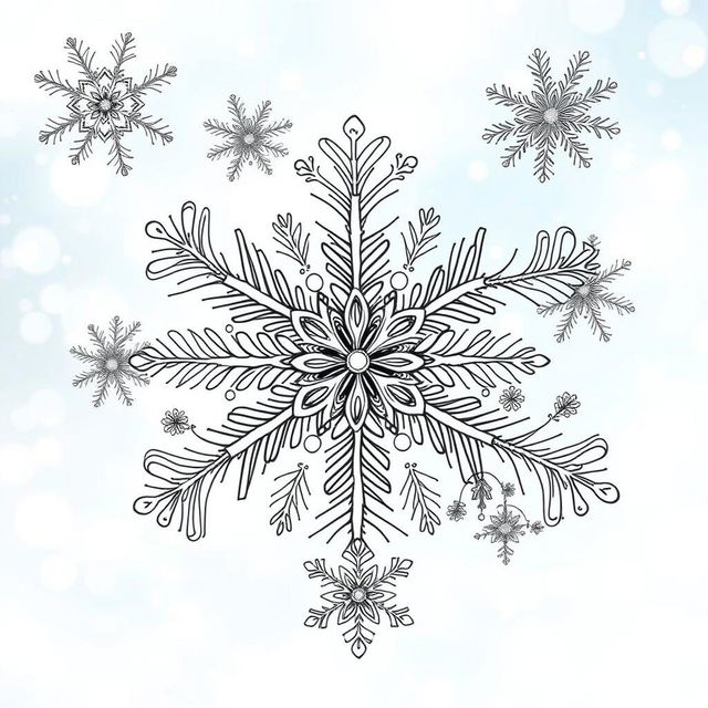 Intricate and detailed zentangle-style snowflakes featuring a variety of unique patterns and designs