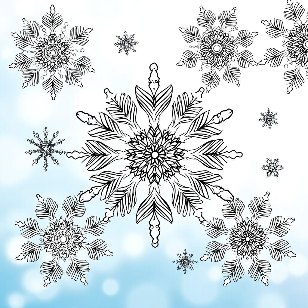 Intricate and detailed zentangle-style snowflakes featuring a variety of unique patterns and designs