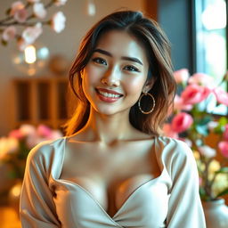 A beautiful woman with very large breasts, embodying Indonesian Christian features