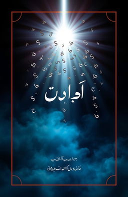 A book cover design for a dark bright Urdu poetry book titled 'سروشِ غیب'