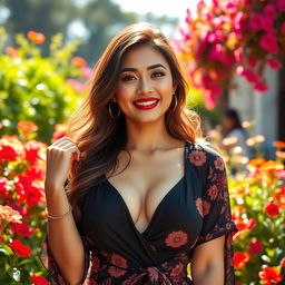 A beautiful woman with very large breasts, embodying characteristics of an Indonesian Christian