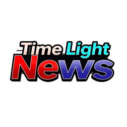 A modernized version of the 'Time Light News' logo, featuring bold and contemporary typography, vibrant color palette with red and blue accents, a sleek design that embodies the essence of journalism and news reporting
