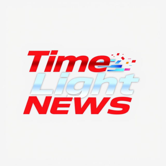 A modernized version of the 'Time Light News' logo, featuring bold and contemporary typography, vibrant color palette with red and blue accents, a sleek design that embodies the essence of journalism and news reporting