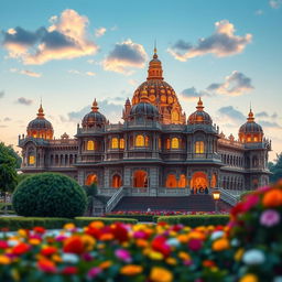 A realistic depiction of the Mysore Palace, showcasing its stunning architecture and intricate details