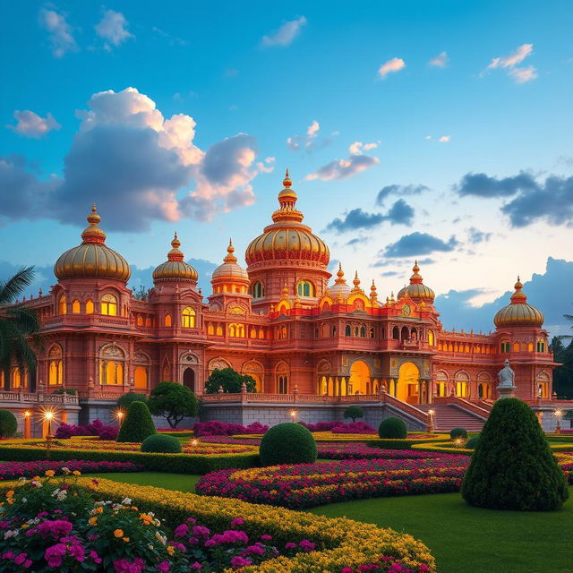 A realistic depiction of the Mysore Palace, showcasing its stunning architecture and intricate details