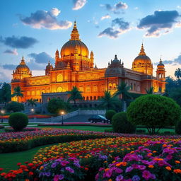 A realistic depiction of the Mysore Palace, showcasing its stunning architecture and intricate details