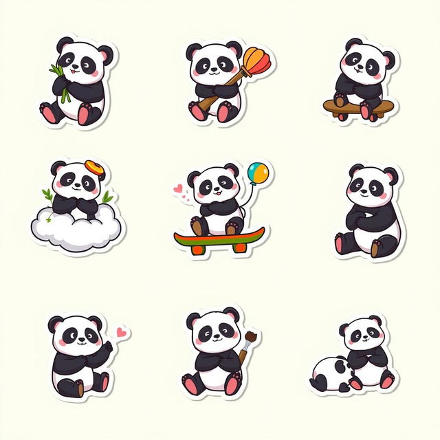 A collection of 10 adorable panda-themed stickers