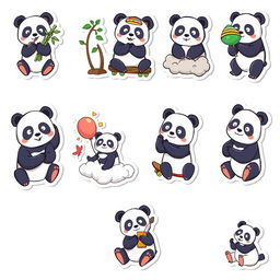 A collection of 10 adorable panda-themed stickers