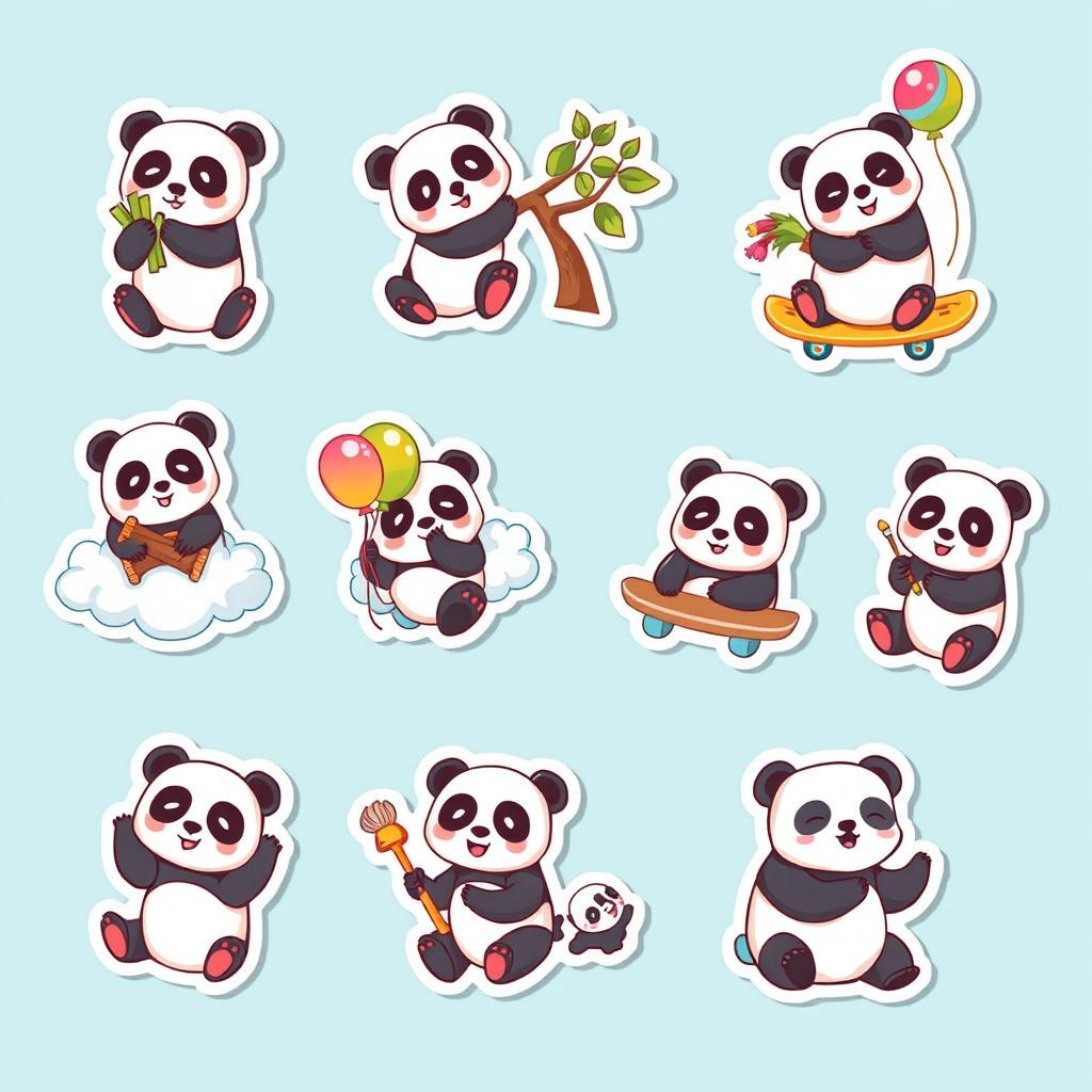 A collection of 10 adorable panda-themed stickers