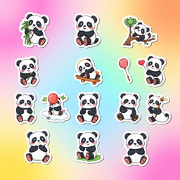 A collection of 10 adorable panda-themed stickers