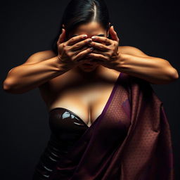 A striking image of a sexy woman in a form-fitting latex outfit that showcases her alluring curves