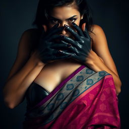 A striking image of a sexy woman in a form-fitting latex outfit that showcases her alluring curves