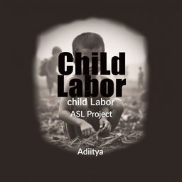 A cover page design for an ASL project on child labor, created by Aditya, a 12th-grade student