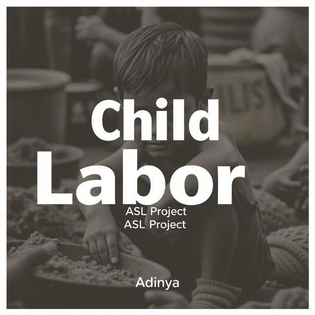 A cover page design for an ASL project on child labor, created by Aditya, a 12th-grade student