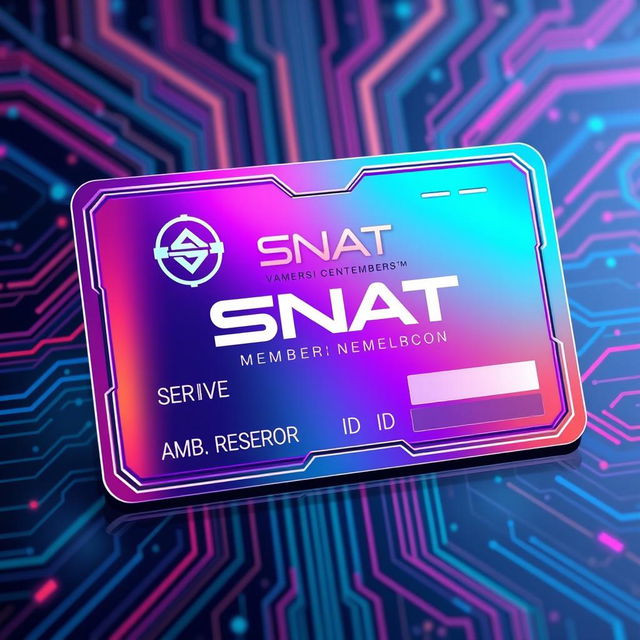 A futuristic membership card design for a fictional organization called SNAT VALUED MEMBERS [VMS]™