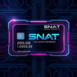 A futuristic membership card design for a fictional organization called SNAT VALUED MEMBERS [VMS]™