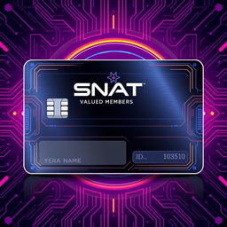 A futuristic membership card design for a fictional organization called SNAT VALUED MEMBERS [VMS]™